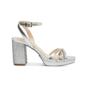 Betsey Johnson Silver Rhinestone Block Heel Ankle Strap